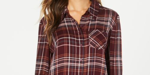 Style & Co Women's Plaid One Pocket Shirt Pink Size XX-Large