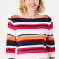 Charter Club Women's Pima Cotton Button-Shoulder Stripe Top Pink Size XX-Large