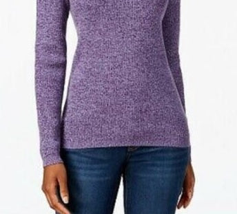 Karen Scott Women's Studded Mock Neck Sweater Purple- Size Small