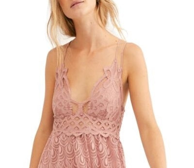 Free People Women's Adella Lace & Burnout Velvet Slipdress Pink Size Small