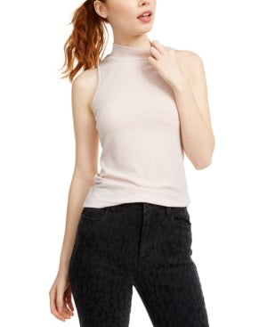 Planet Gold Juniors' Lurex Mock Neck Top Pink Size Medium