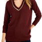 INC International Concepts Women's Petite V-Neck Tunic Sweater Wine Size -PL