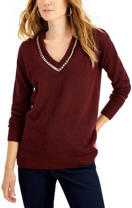 INC International Concepts Women's Petite V-Neck Tunic Sweater Wine Size -PL