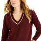 INC International Concepts Women's Petite V-Neck Tunic Sweater Wine Size -PL