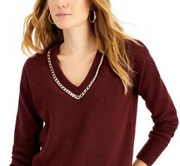 INC International Concepts Women's Petite V-Neck Tunic Sweater Wine Size -PL