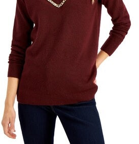 INC International Concepts Women's Petite V-Neck Tunic Sweater Wine Size -PL