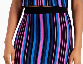 Bar III Women's Metallic Striped Metallic Striped Pencil Skirt Pink Size Large