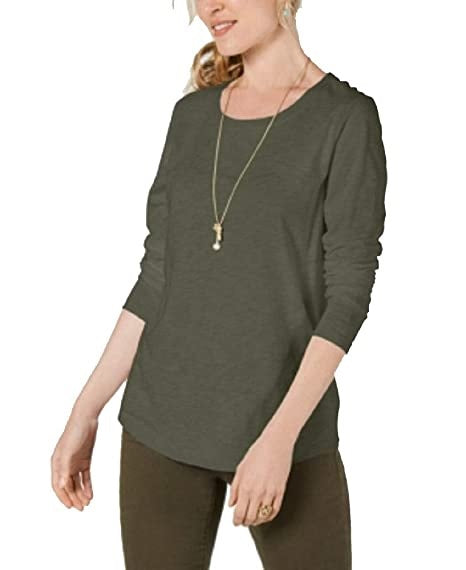 Style & Co Women's Long-Sleeve Crewneck Top Olive Size Small