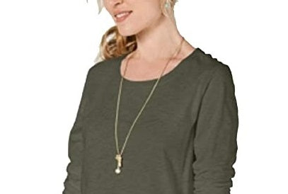 Style & Co Women's Long-Sleeve Crewneck Top Olive Size Small