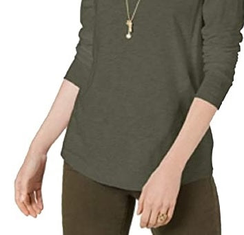 Style & Co Women's Long-Sleeve Crewneck Top Olive Size Small