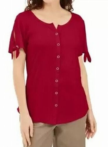 Karen Scott Women's Tie Sleeve Top Red Size Small