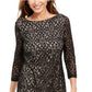 Jessica Howard Women's Sequined Lace 3/4 Sleeve Jewel Neck Short Wear To Work Sheath Dress Black  Size 14 P