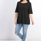 Charter Club Women's Cotton Texture-Striped Elbow-Sleeve Top Black Size Large