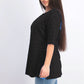 Charter Club Women's Cotton Texture-Striped Elbow-Sleeve Top Black Size Large