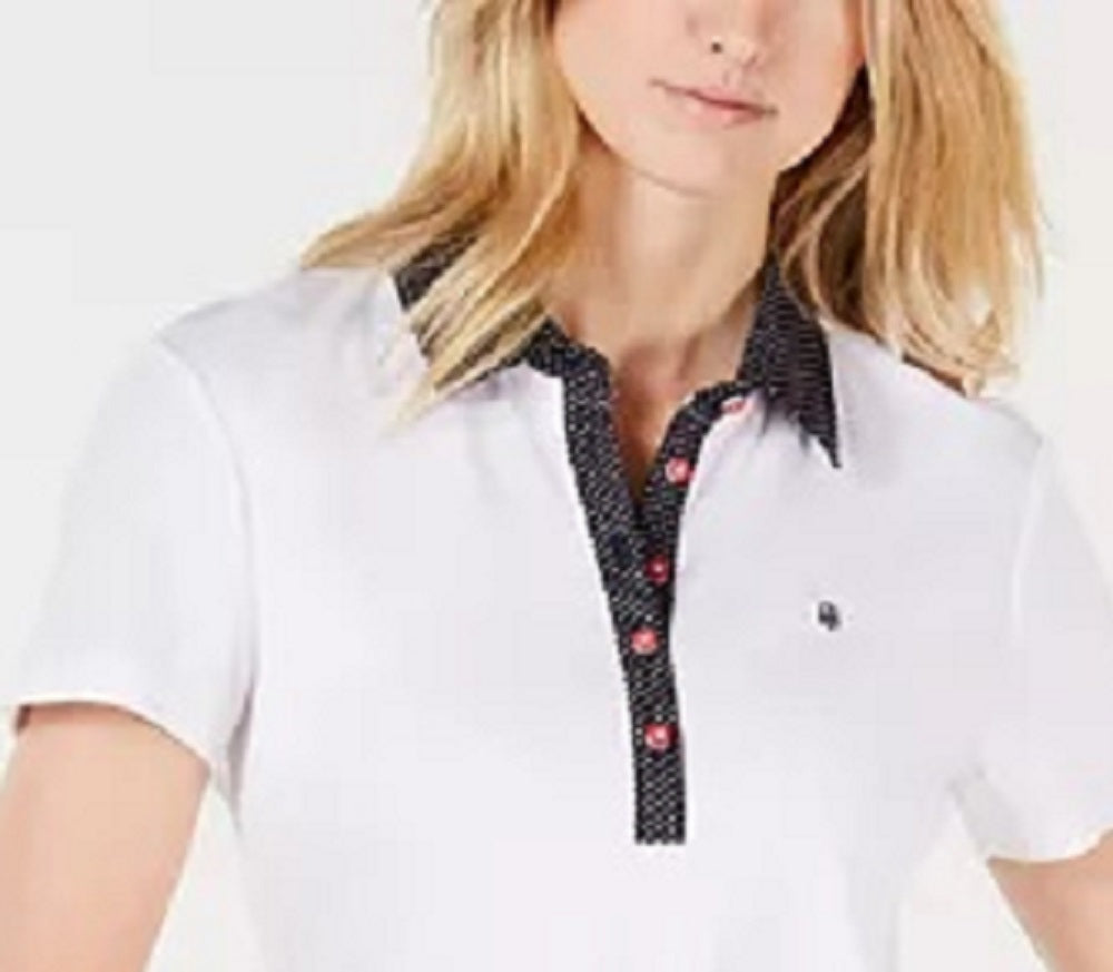 Tommy Hilfiger Women's Polka Dot Collar Polo Shirt Dress White Size X-Large