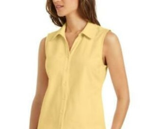 Charter Club Women's Cotton Pique Sleeveless Shirt Yellow Size 12