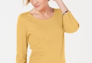 Karen Scott Women's Cotton 3/4 Sleeve Top Yellow  Size X-Small