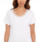 Karen Scott Women's Cotton Open Trim V Neck T-Shirt Pink Size Large