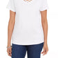 Karen Scott Women's Cotton Open Trim V Neck T-Shirt Pink Size Large