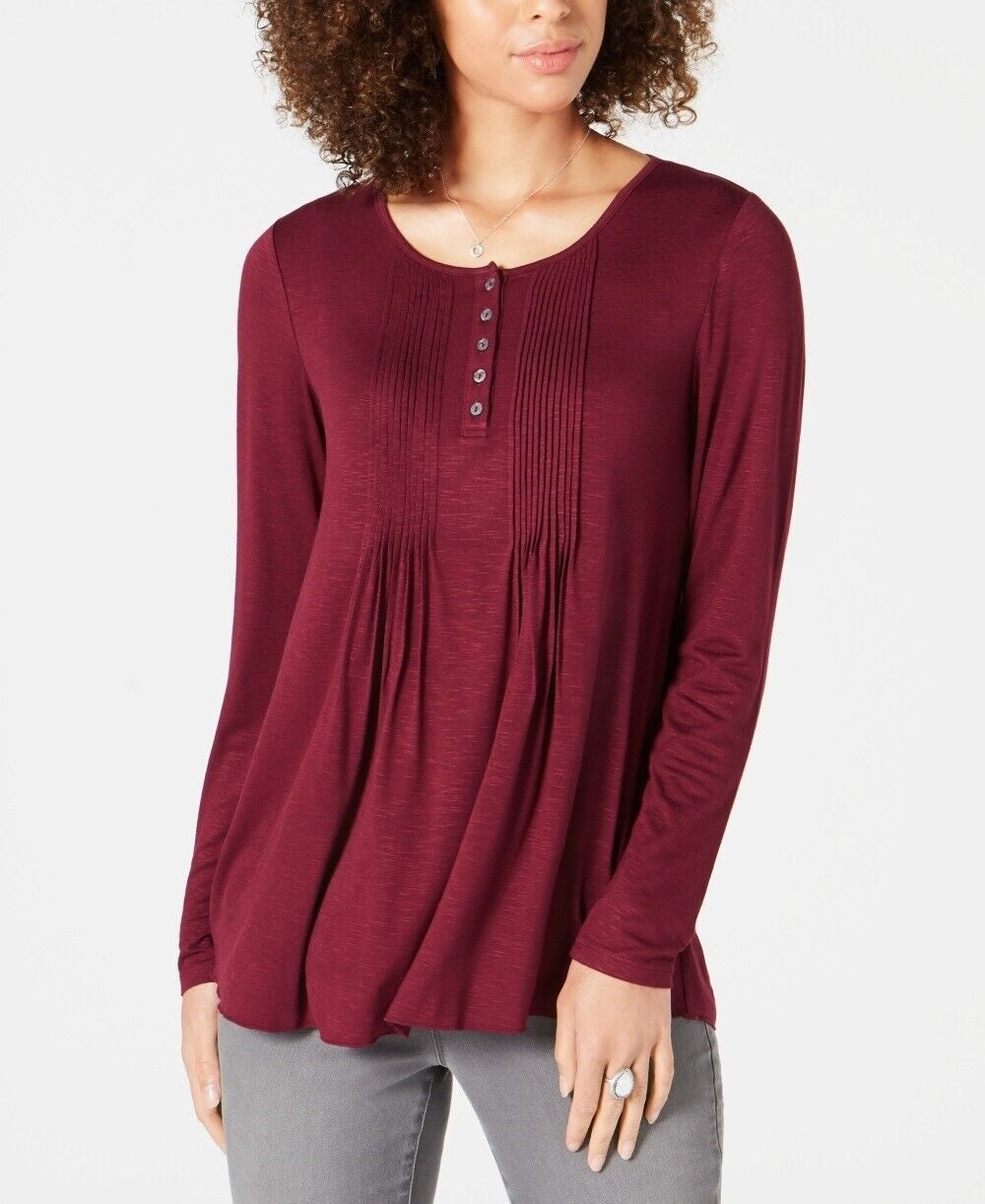 Style & Co Women's Pintuck Top Red Size PP