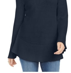 Style & Co Women's Ruffle Hem Knit Sweater Blue Size X-Large
