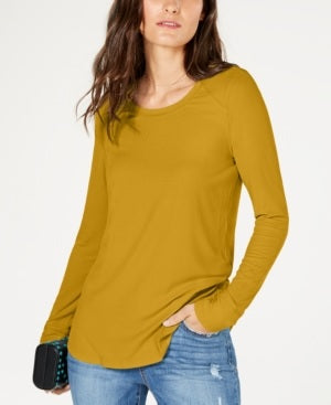 INC International Concepts Women's Textured Long Sleeve Scoop Neck Top -YellowSize Small