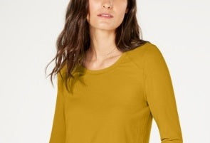 INC International Concepts Women's Textured Long Sleeve Scoop Neck Top -YellowSize Small