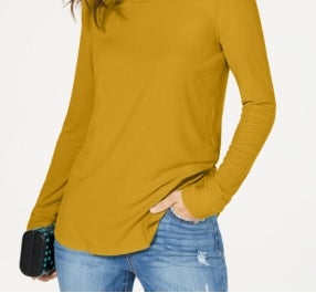 INC International Concepts Women's Textured Long Sleeve Scoop Neck Top -YellowSize Small