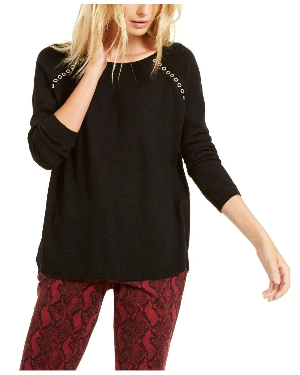 INC International Concepts Women's Peekaboo Grommet Sweater Black- Size XX-Large