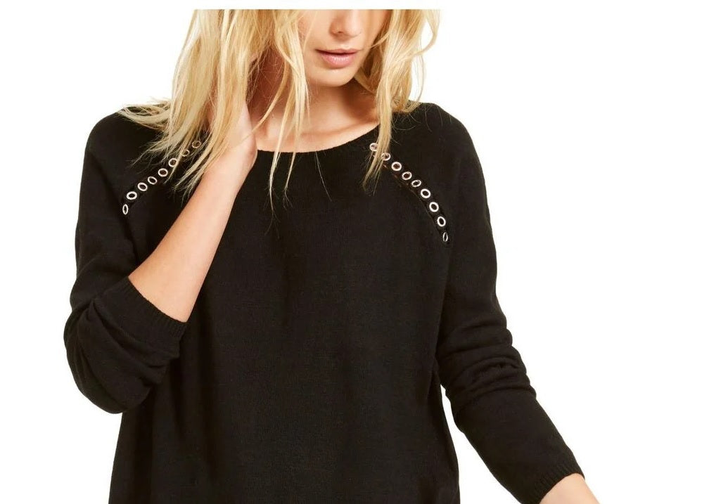 INC International Concepts Women's Peekaboo Grommet Sweater Black- Size XX-Large
