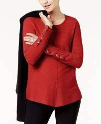 Alfani Women's Ribbed Snap Detail Sweater Red Size XX-Large