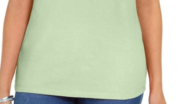 Karen Scott Women's Cotton Scalloped Neck T-Shirt Green  Size Medium