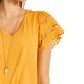 Style & Co Women's Eyelet Sleeve Tie Front Top Yellow Size Medium
