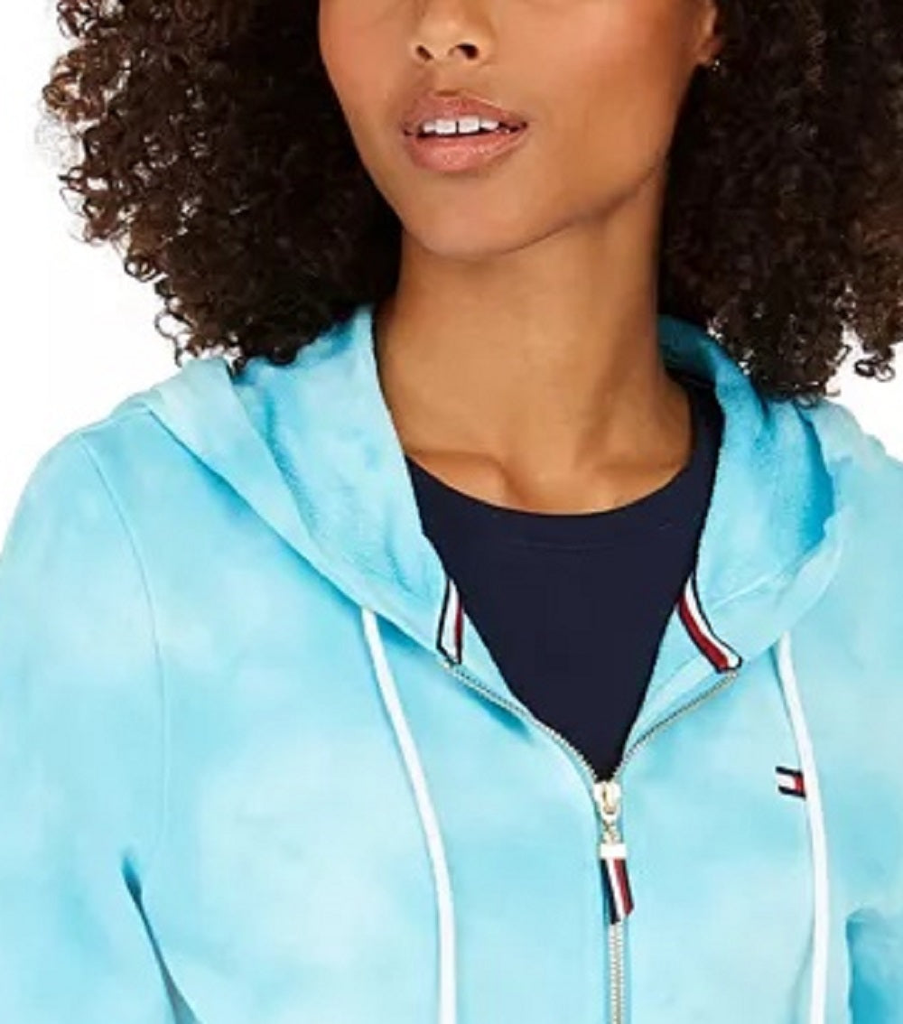 Tommy Hilfiger Women's Cotton Tie Dyed Hoodie Blue Size Small