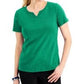 Karen Scott Women's Crochet Trim Split Neck Top Green  Size XX-Large