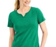 Karen Scott Women's Crochet Trim Split Neck Top Green  Size XX-Large