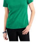 Karen Scott Women's Crochet Trim Split Neck Top Green  Size XX-Large