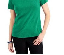 Karen Scott Women's Crochet Trim Split Neck Top Green  Size XX-Large
