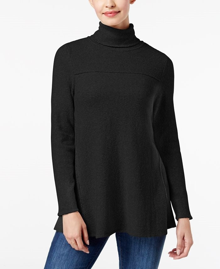 Style & Co Women's Exposed Seam Mock Neck Tunic Sweater Black  Size Large