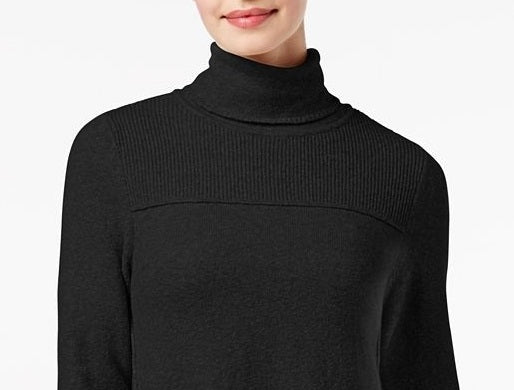 Style & Co Women's Exposed Seam Mock Neck Tunic Sweater Black  Size Large