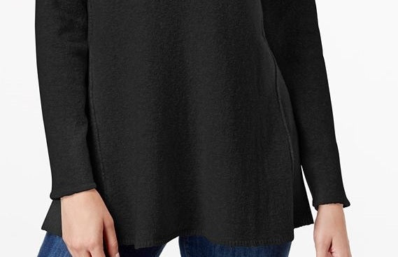 Style & Co Women's Exposed Seam Mock Neck Tunic Sweater Black  Size Large
