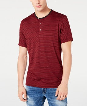 INC International Concepts Men's Striped Henley Wine/Black Size X-Large