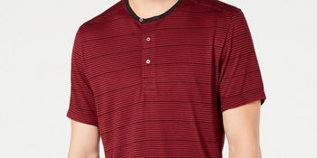 INC International Concepts Men's Striped Henley Wine/Black Size X-Large