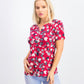 Karen Scott Women's Liberty Daisy Printed Henley Top Red/Blue  Size Petite Small