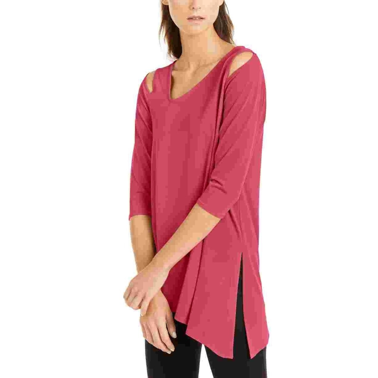 Alfani Women's Cold-Shoulder Asymmetrical Top Red Size XX-Large