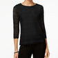 Charter Club Women's Petite Lace 3/4-Sleeve Top Black Size XL