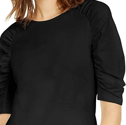 INC International Concepts Women's Puff Sleeve Top Black Size L
