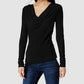 INC International Concepts Women's Speckle Long Sleeve V Neck Blouse Evening Top Black Size Petite Medium
