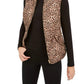 Charter Club Women's Petite Printed Zip-Front Vest Beige Size Petite L