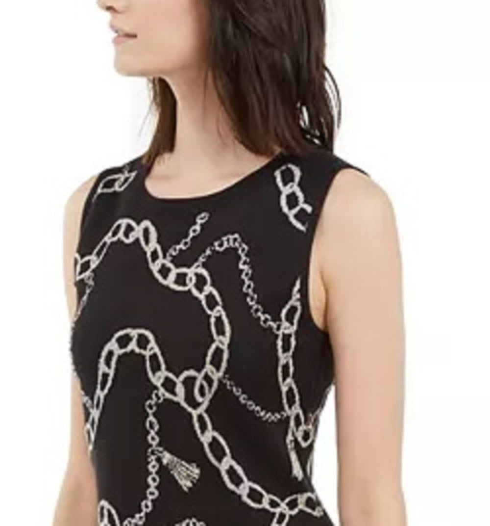 INC International Concepts Women's Chain-Print Sweater Dress Black Size X-Large